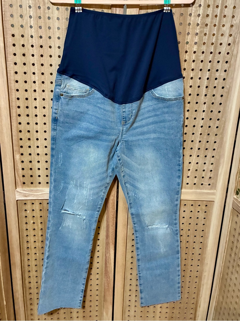 Light Blue Maternity Jeans with Navy Support Panel Size 6
